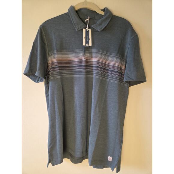 Marine Layer Air Polo Short Sleeve Shirt Mens Size S North Atlantic Blue Stripe - Picture 1 of 8